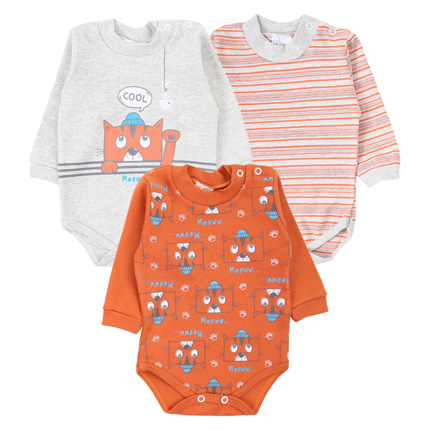 Kit Body Bebê Petutinha Estampa Cat Coll - 3 Peças