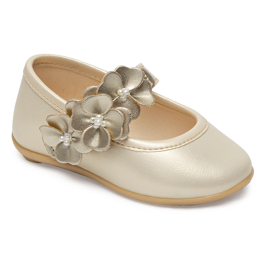 Sapato Bebê Pimpolho Velcro Com Flores e Detalhe em Pérola