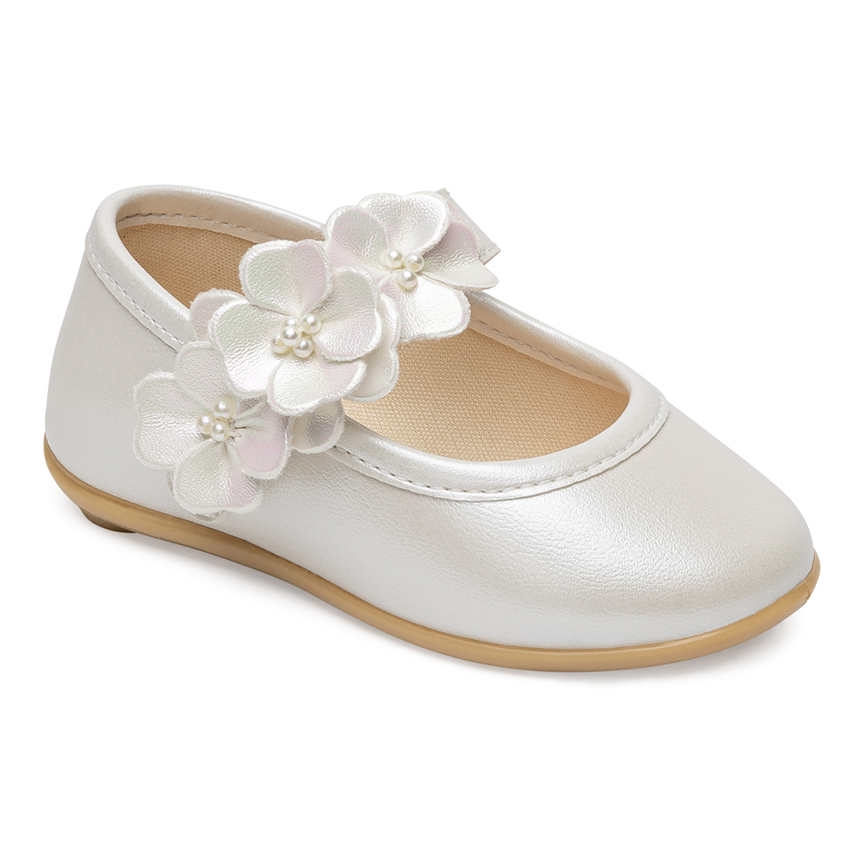Sapato Bebê Pimpolho Velcro Com Flores e Detalhe em Pérola