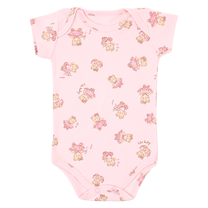 Kit Body KiKo Baby Manga Curta Suedine Estampa Ursinha Princesa e Coração - 3 Peças