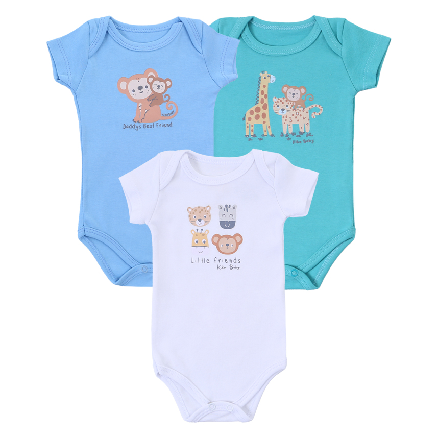 Kit 03 Kiko Baby Manga Curta Estampa de Animais