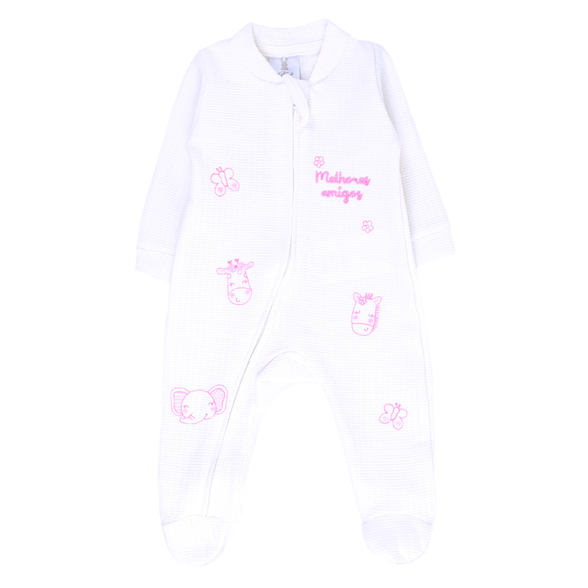 Macacão Bebê Kiko Baby Manga Longa Malha Wafer Bordado Macacão Bebê Kiko Baby Manga Longa Malha Wafer Bordado