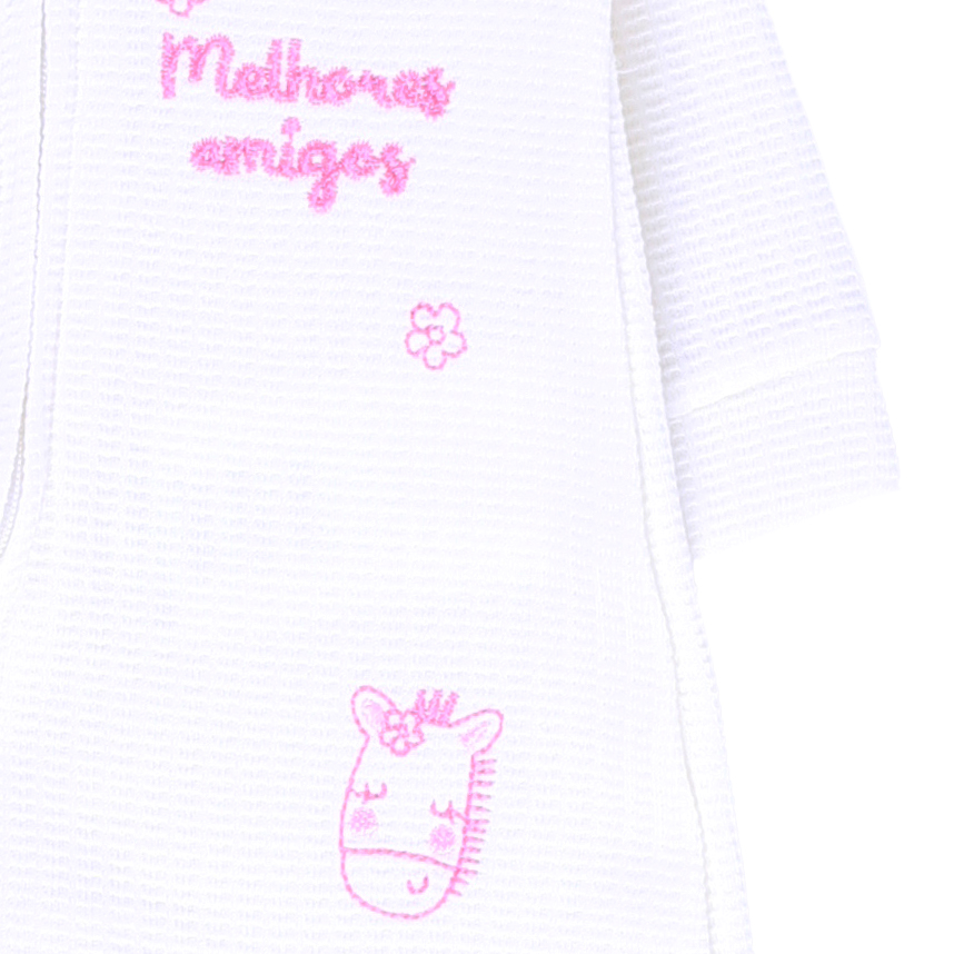 Macacão Bebê Kiko Baby Manga Longa Malha Wafer Bordado Macacão Bebê Kiko Baby Manga Longa Malha Wafer Bordado