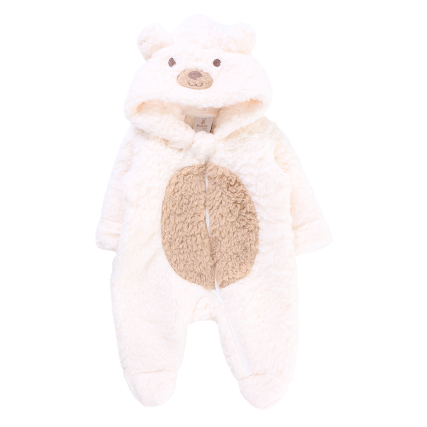 Macacão Bebê KiKo Baby Longo Pelo Sherpa com Capuz de Urso
