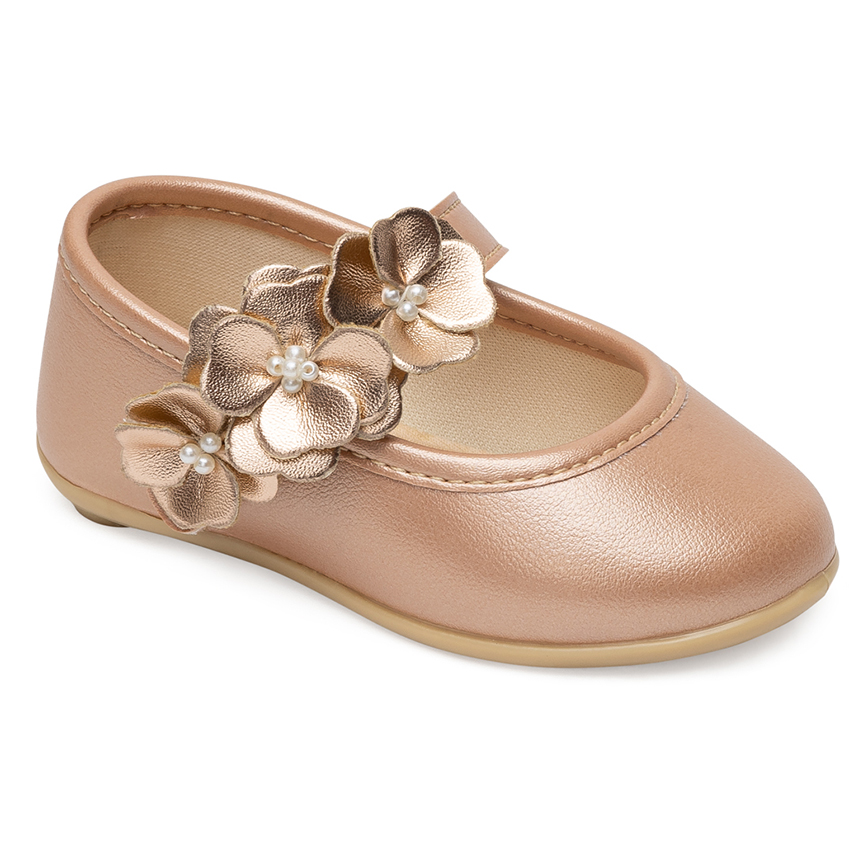 Sapato Bebê Pimpolho Velcro Com Flores e Detalhe em Pérola