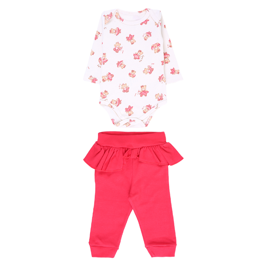 Conjunto KiKo Baby Body Manga Longa e Calça com Babados