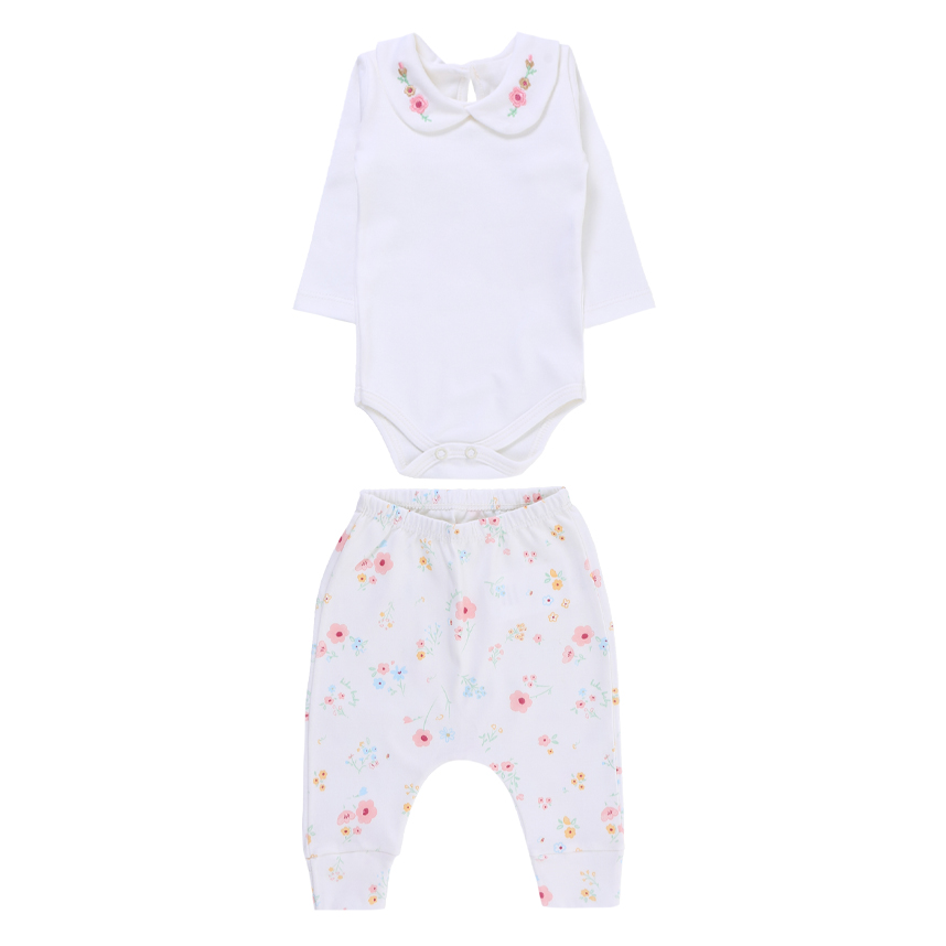 Conjunto KiKo Baby Body com Gola Bordada e Calça