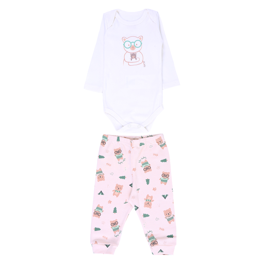 Conjunto KiKo Baby Body Ursinho Manga Longa e Calça