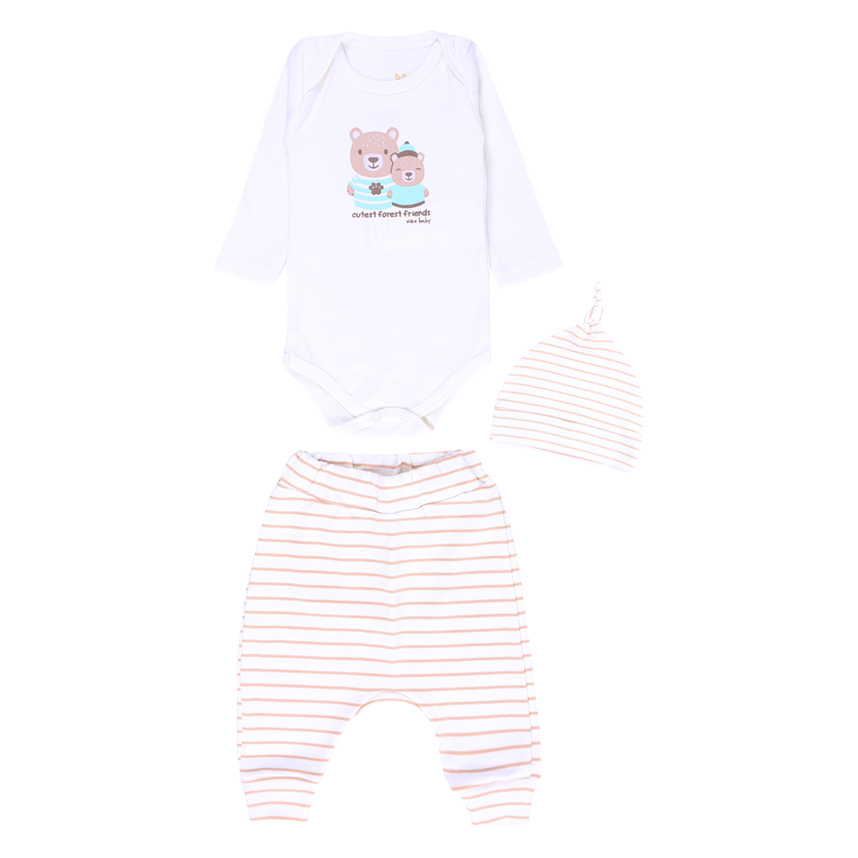 Conjunto KiKo Baby Body Manga Longa, Touca e Calça