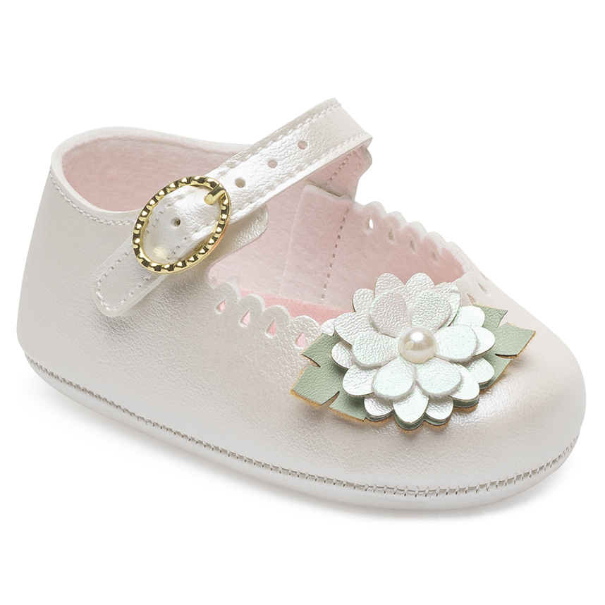 Sapato Bebê Pimpolho Fivela Flor Pérola