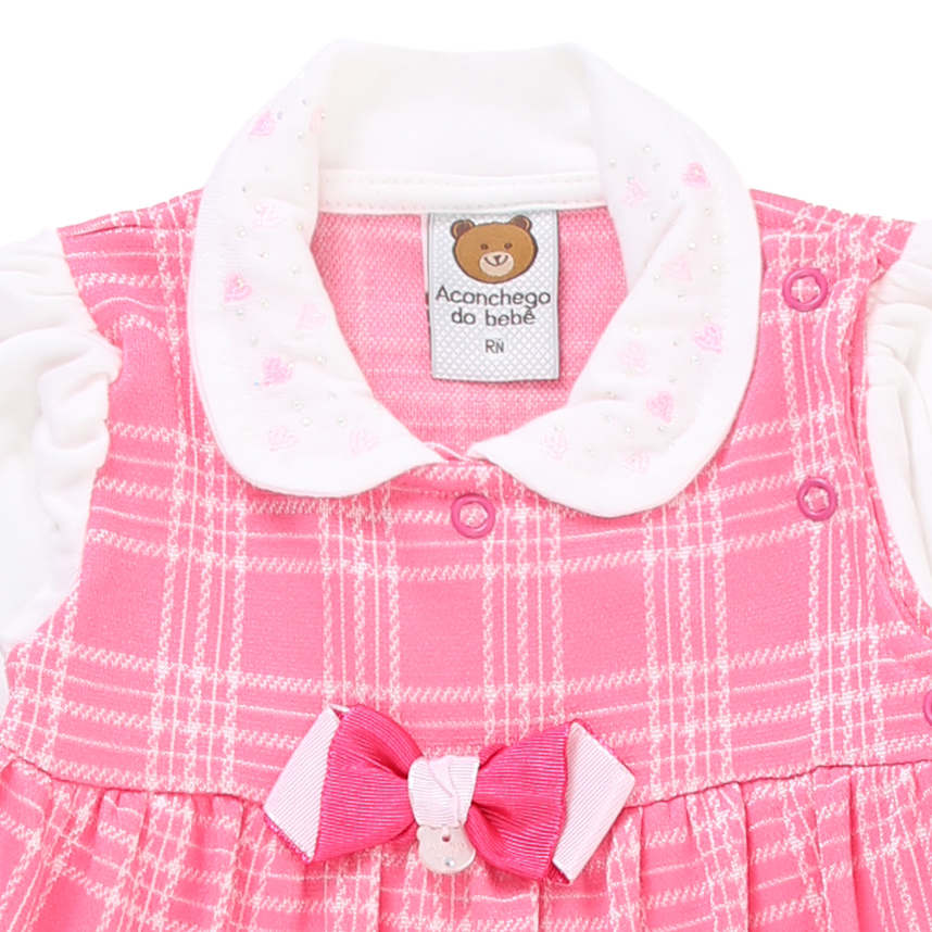 Macacão Longo Bebê Aconchego Xadrez Gola Bordada Macacão Longo Bebê Aconchego Xadrez Gola Bordada