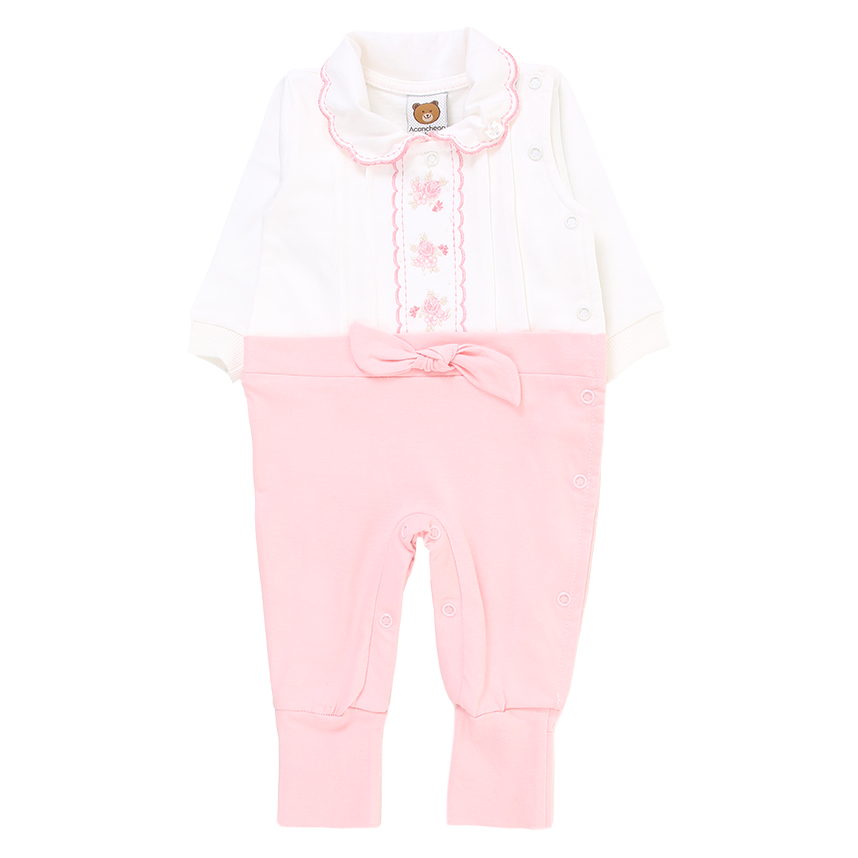 Macacão Longo Com Gola e Bordado de Flor