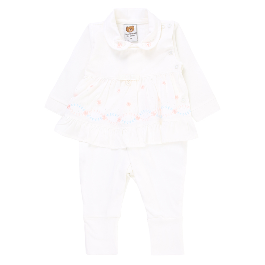 Macacão Longo Bebê Aconchego Com Gola Bordada Macacão Longo Bebê Aconchego Com Gola Bordada