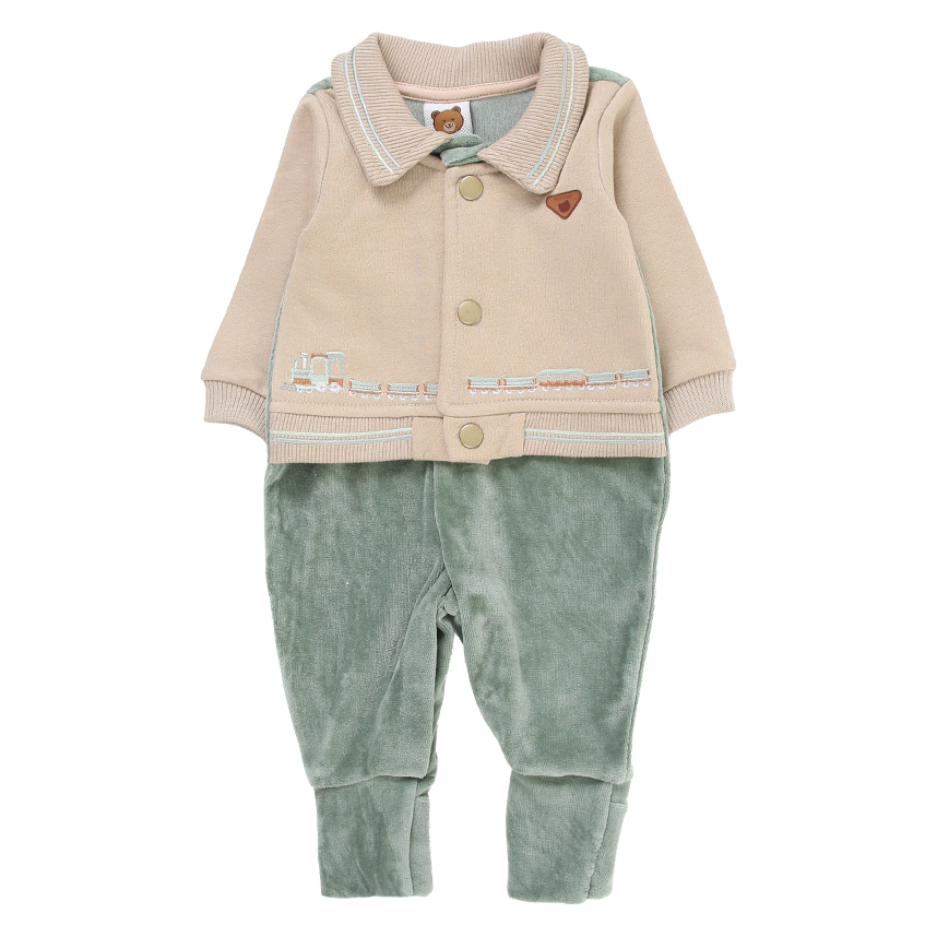 Macacão Longo Bebê Aconchego do Bebê Plush Bordado Treem Com Casaco