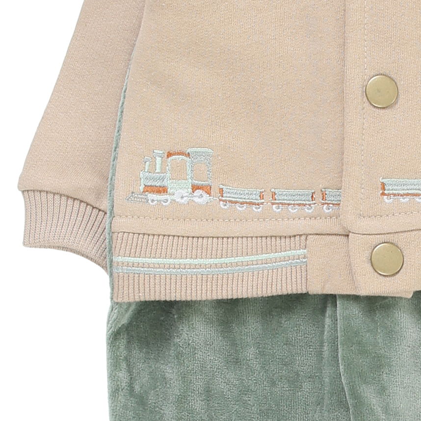 Macacão Longo Bebê Aconchego do Bebê Plush Bordado Treem Com Casaco