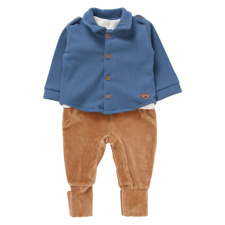 Macacão Longo Bebê Aconchego do Bebê Plush Com Casaco Cotelê Com Botões