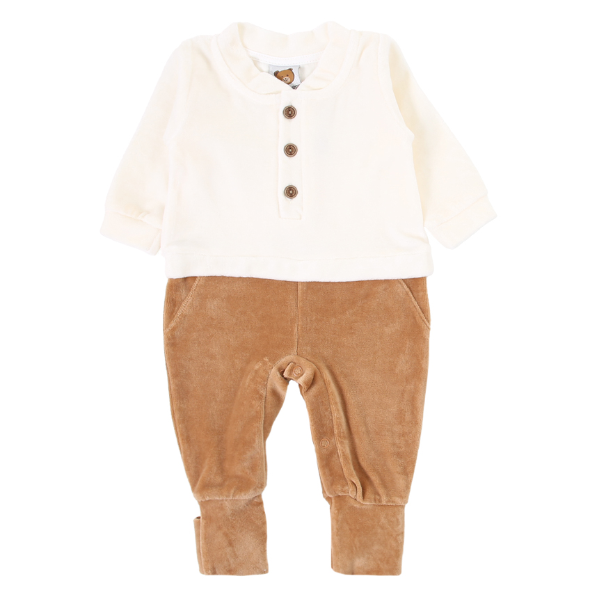 Macacão Longo Bebê Aconchego do Bebê Plush Com Casaco Cotelê Com Botões