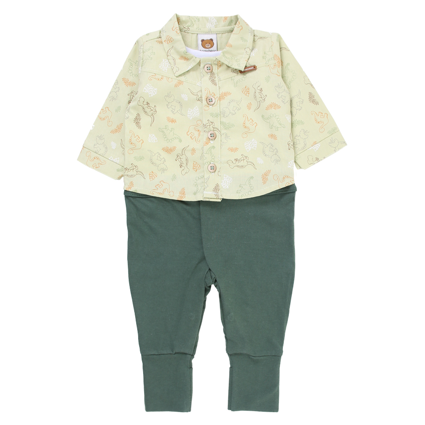 Macacão Longo Bebê Aconchego Gola Bordado Dinossauro Macacão Longo Bebê Aconchego Gola Bordado Dinossauro