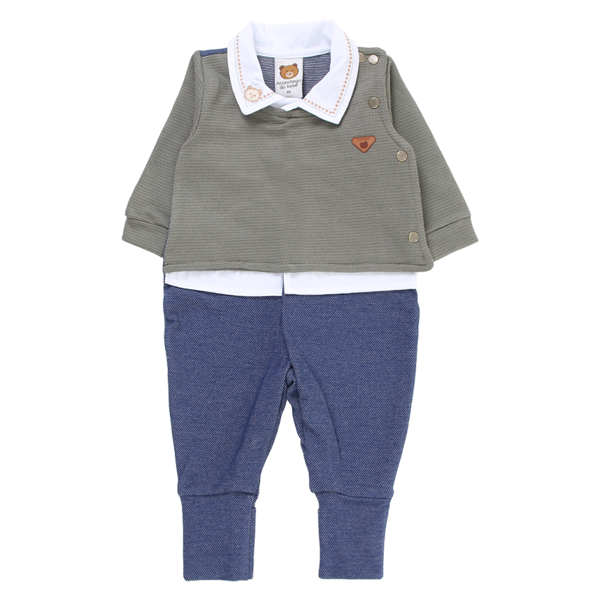 Macacão Aconchego do Bebê Longo com Gola Bordada