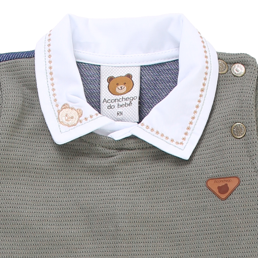 Macacão Aconchego do Bebê Longo com Gola Bordada