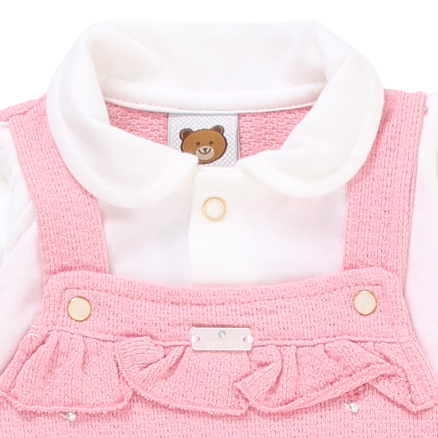 Macacão Longo Bebê Aconchego Com Babado E Bordado Flor Macacão Longo Bebê Aconchego Com Babado E Bordado Flor