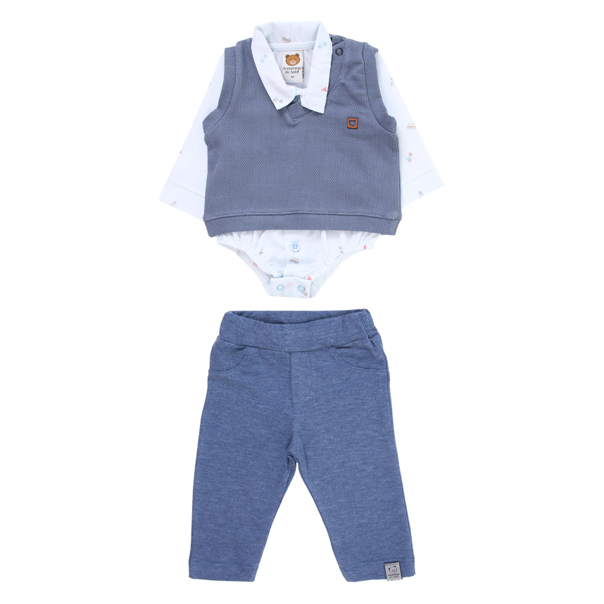 Conjunto Bebê Aconchego Do Bebê Body Gola bordada 03 Peças Conjunto Bebê Aconchego Do Bebê Body Gola bordada 03 Peças