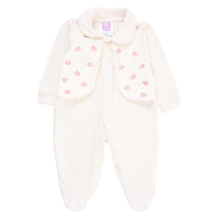 Macacão Longo Bebê Din Don Plush Com Bordado Flor