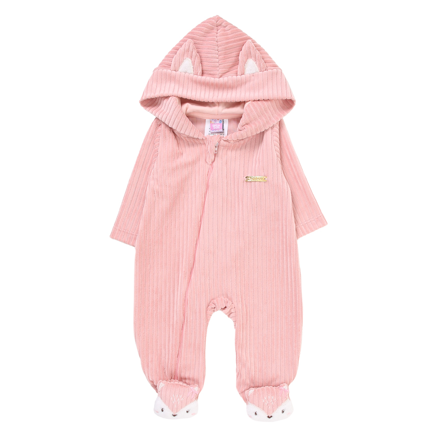 Macacão Longo Bebê Din Don Plush Com Capuz Orelha Raposinha