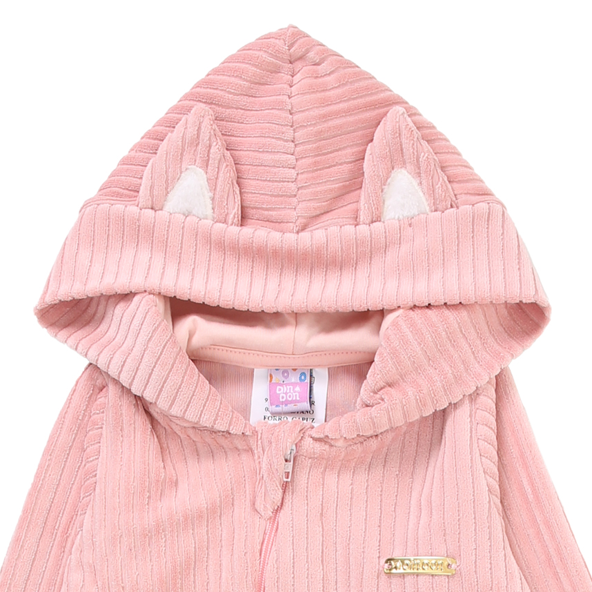 Macacão Longo Bebê Din Don Plush Com Capuz Orelha Raposinha