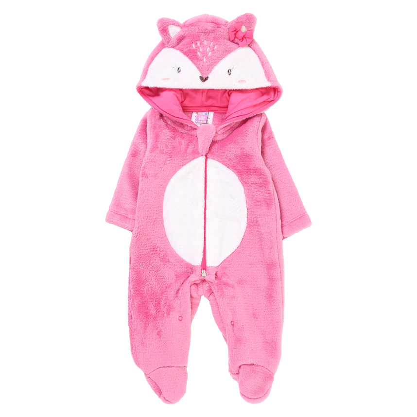Macacão Longo Bebê Din Don Com Capuz Bordado Raposa de Pelinho