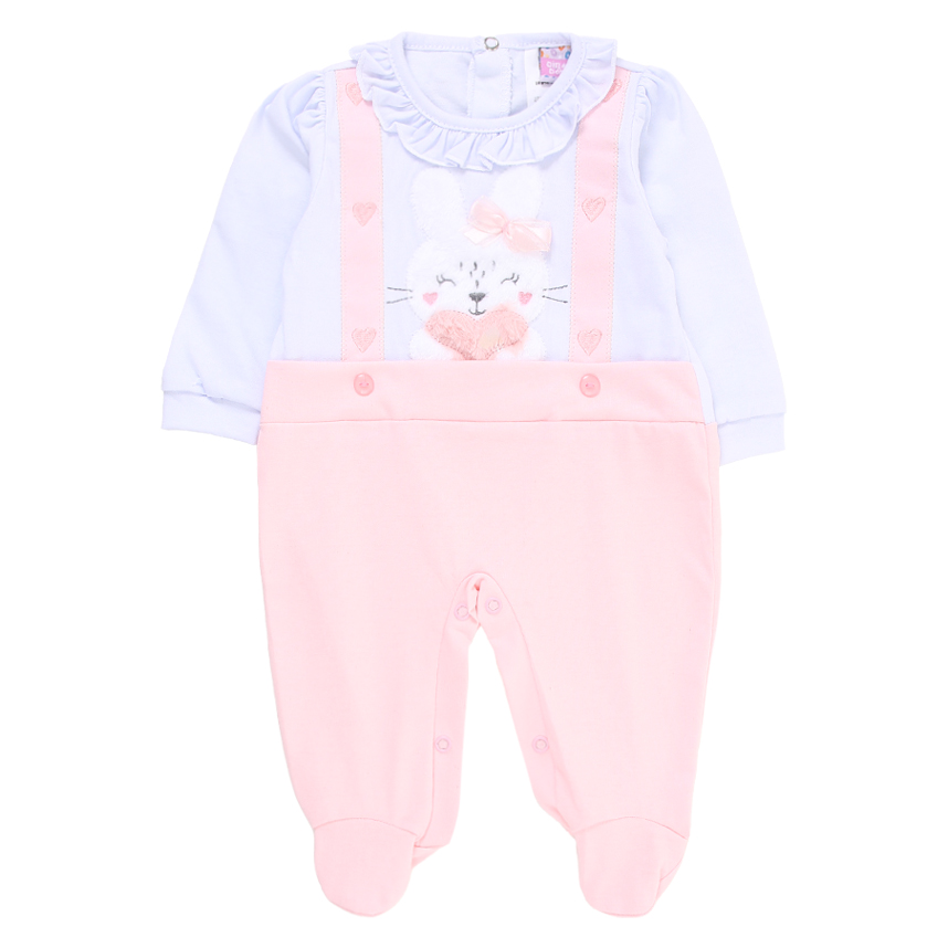 Macacão Longo Bebê Din Don Plush Bordado Coelha Coração