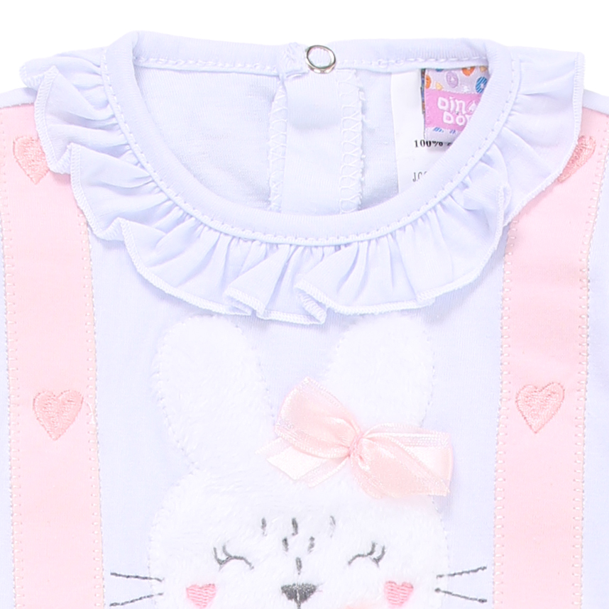 Macacão Longo Bebê Din Don Plush Bordado Coelha Coração