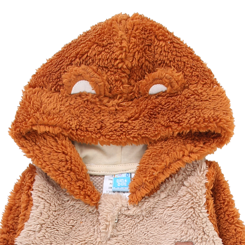 Macacão Longo Bebê Din Don de Pelinho Com Capuz Zip Tigre