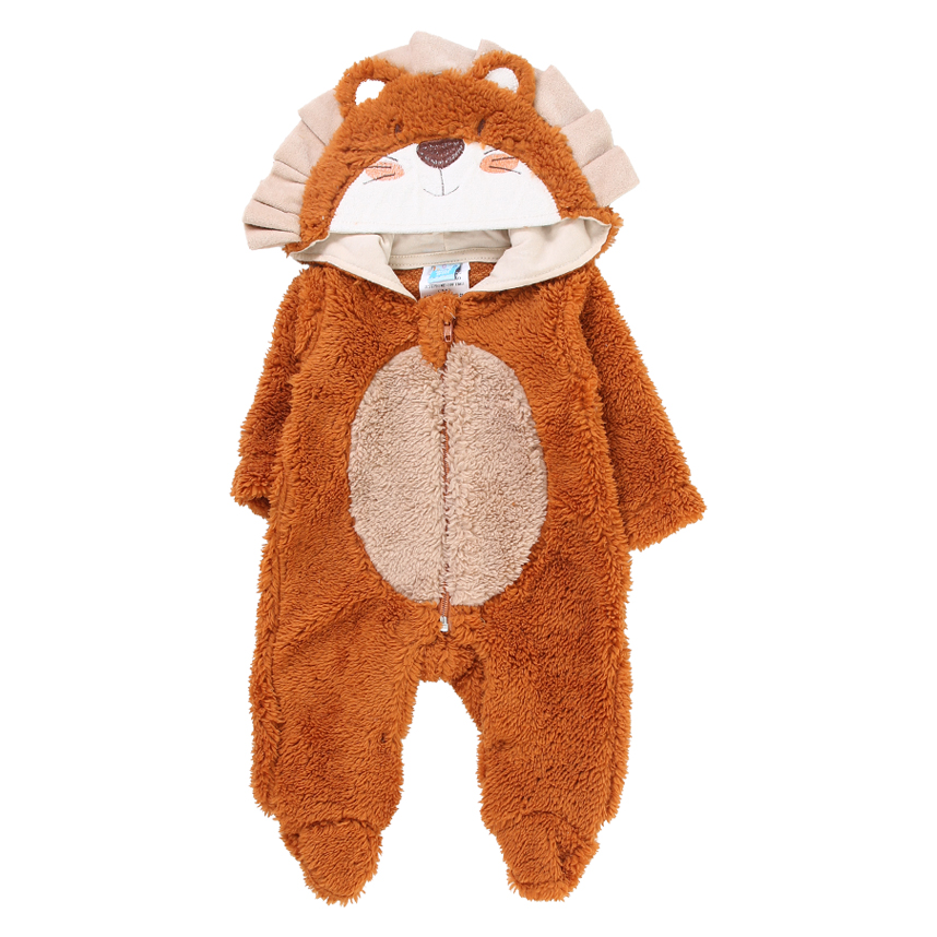 Macacão Longo Bebê Din Don de Pelinho Com Capuz Bordado Leão