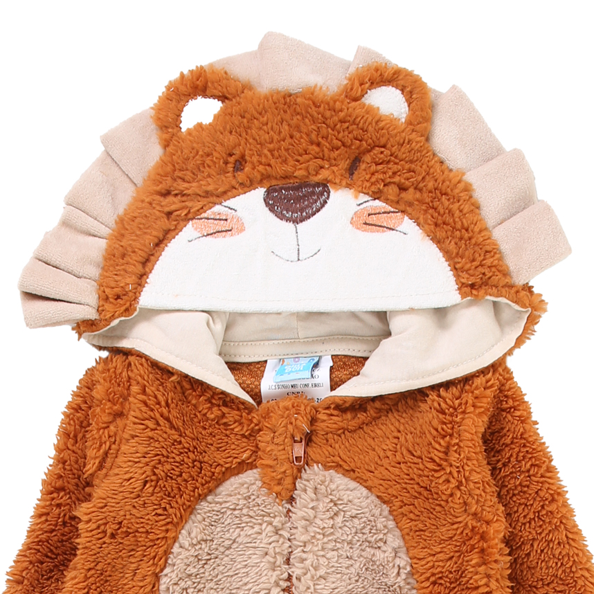 Macacão Longo Bebê Din Don de Pelinho Com Capuz Bordado Leão