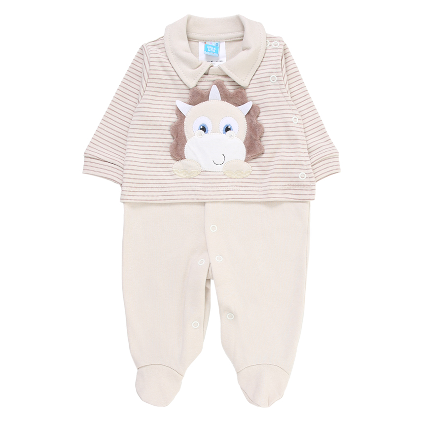 Macacão Longo Bebê Din Don Suedine Listrado Dino