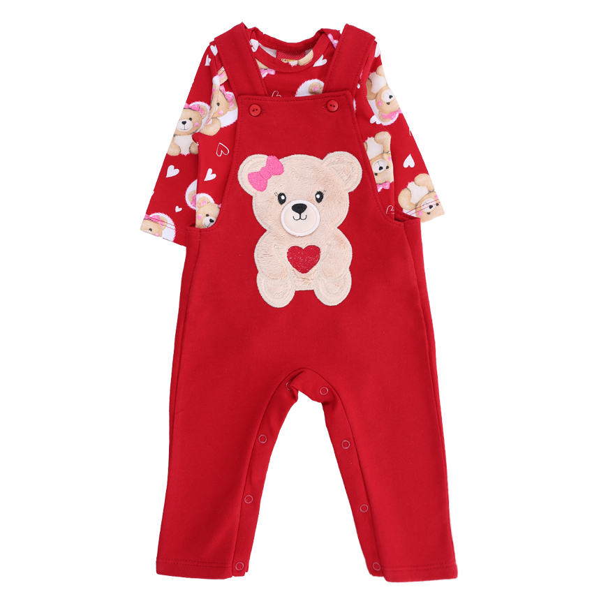 Conjunto Kyly Body em Cotton e Jardineira em Moletom Ursa