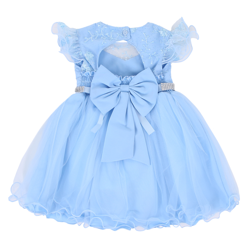 Vestido Bebê Menina Bonita Com Bordados e Manga Tule Vestido Bebê Menina Bonita Com Bordados e Manga Tule