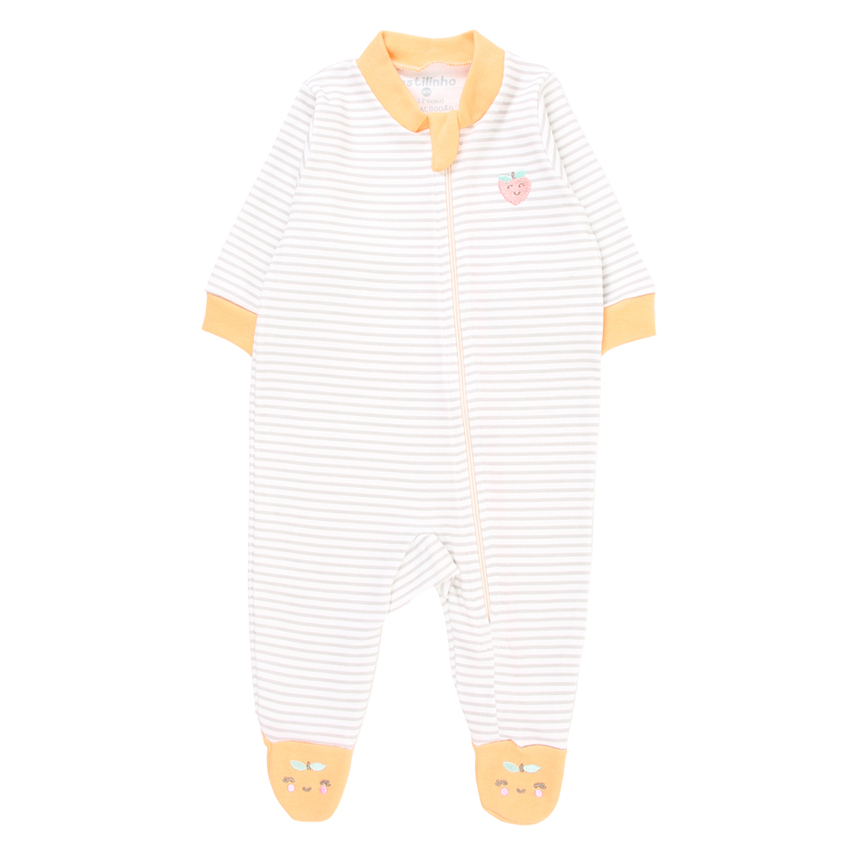 Macacão Estilinho em Suedine Manga Longa com Listras