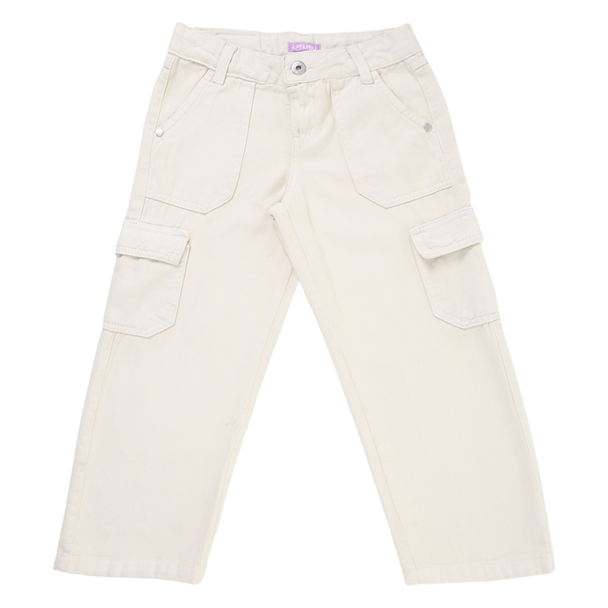 Calça Infantil Kookabu Em Sarja Wide Leg Bolso Cargo