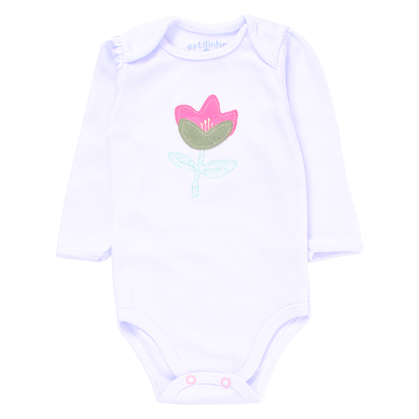 Conjunto Estilinho Manga Longa com Bordado de Flor