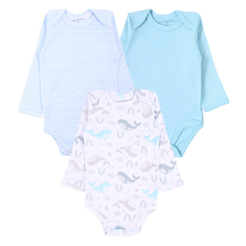 Kit 03 Body Estilinho Manga Longa em Suedine
