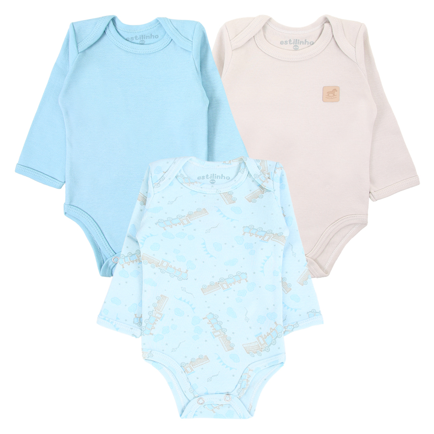 Kit 03 Body Estilinho Manga Longa em Suedine