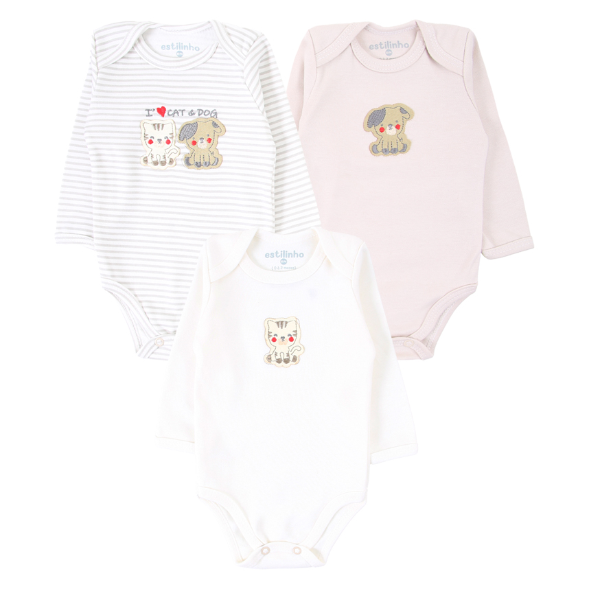 Kit 03 Body Estilinho Manga Longa com Listras