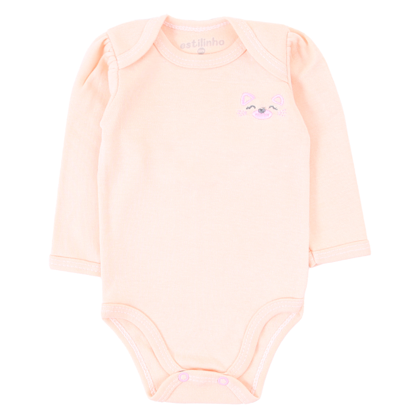 Kit 03 Body Estilinho Manga Longa Bordado de Gatinho