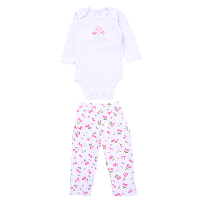 Conjunto Estilinho Body e Calça Bordado de Flores