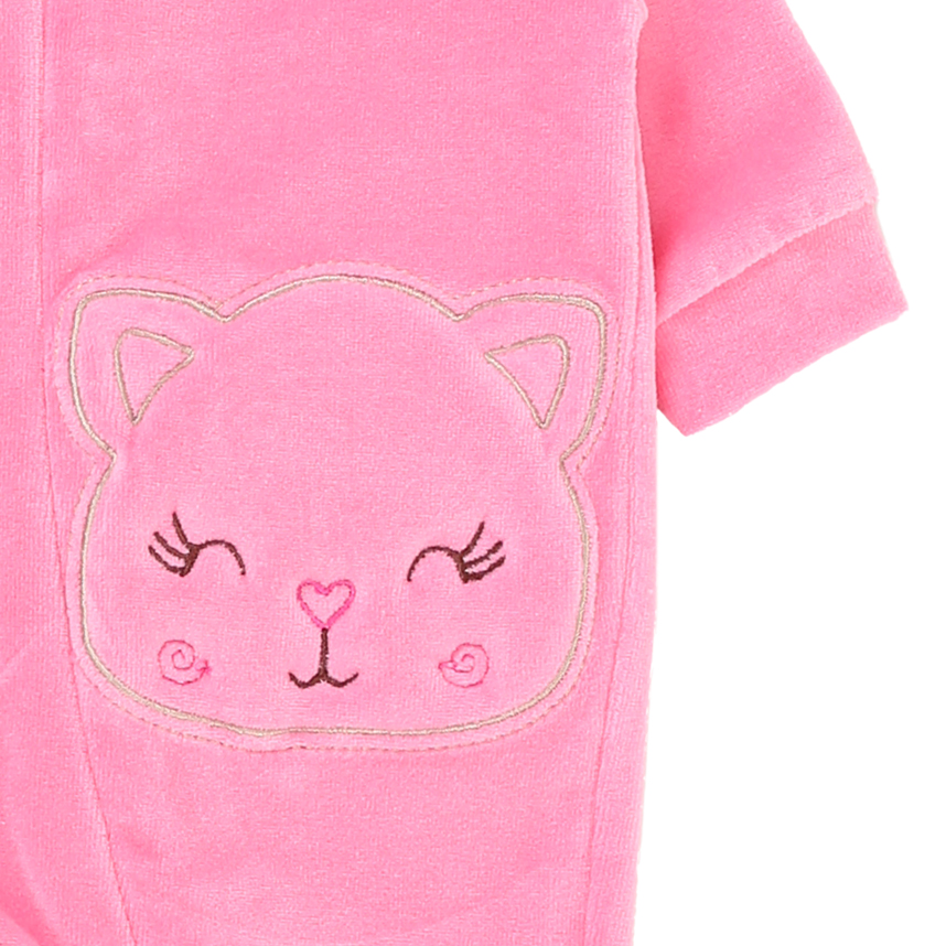 Macacão Longo Bebê Baby Bee Plush Com Zíper e Bordado Gatinha