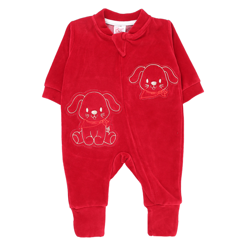 Macacão Longo Bebê Baby Bee Plush Com Zíper e Bordado Dog