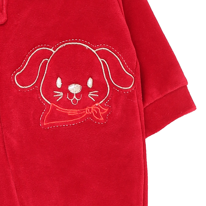 Macacão Longo Bebê Baby Bee Plush Com Zíper e Bordado Dog