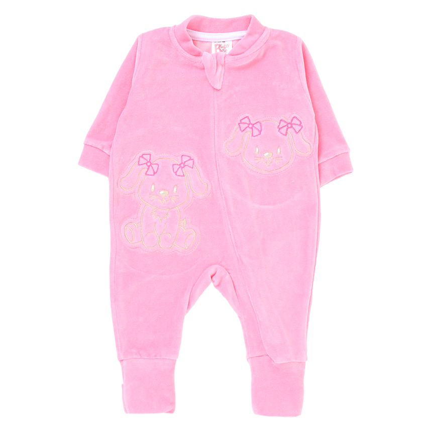 Macacão Longo Bebê Baby Bee Plush Com Zíper e Bordado Dog
